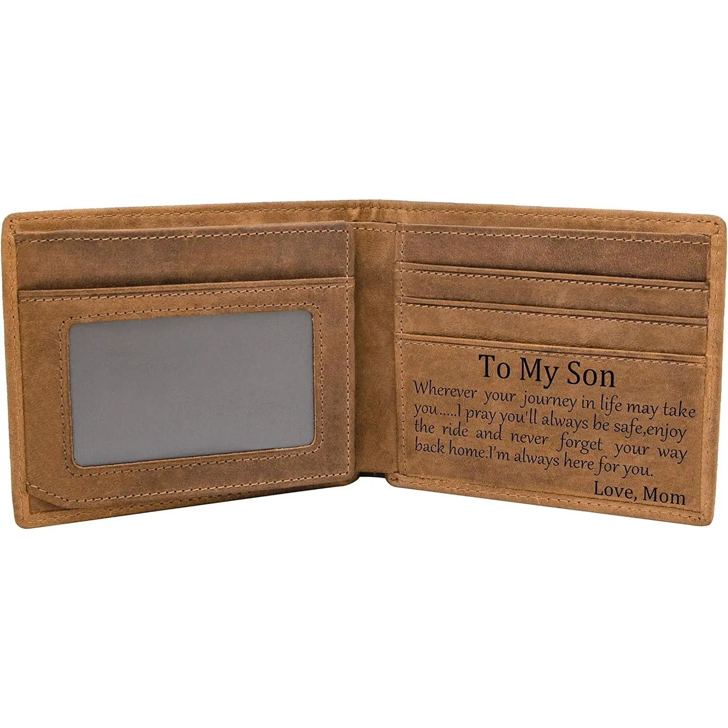 Mom Son Wallet - Engraved Leather Men Wallet- RFID Wallet Father's Day Gift For Husband Boyfriend - Christmas Birthday Gift For Son From Mom And Dad