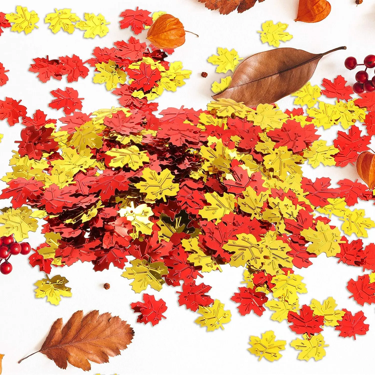 600 count Fall Thanksgiving Confetti Maple Leaf Table Scatter Foil Confetti for Autumn Harvest Halloween Christmas Wedding Throwing Table Decoration Glitter Party Supplies