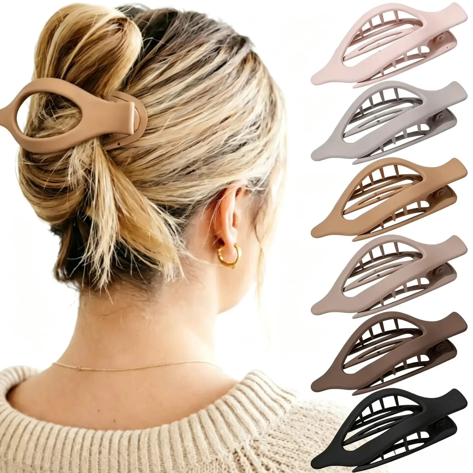 Flat Claw Clips, Elegant French Side Slide Duckbill Hair Barrettes, Strong Hold Non Slip Hair Accessories for Women, Suitable for Thick & Thin Hair, 6 Pieces Set