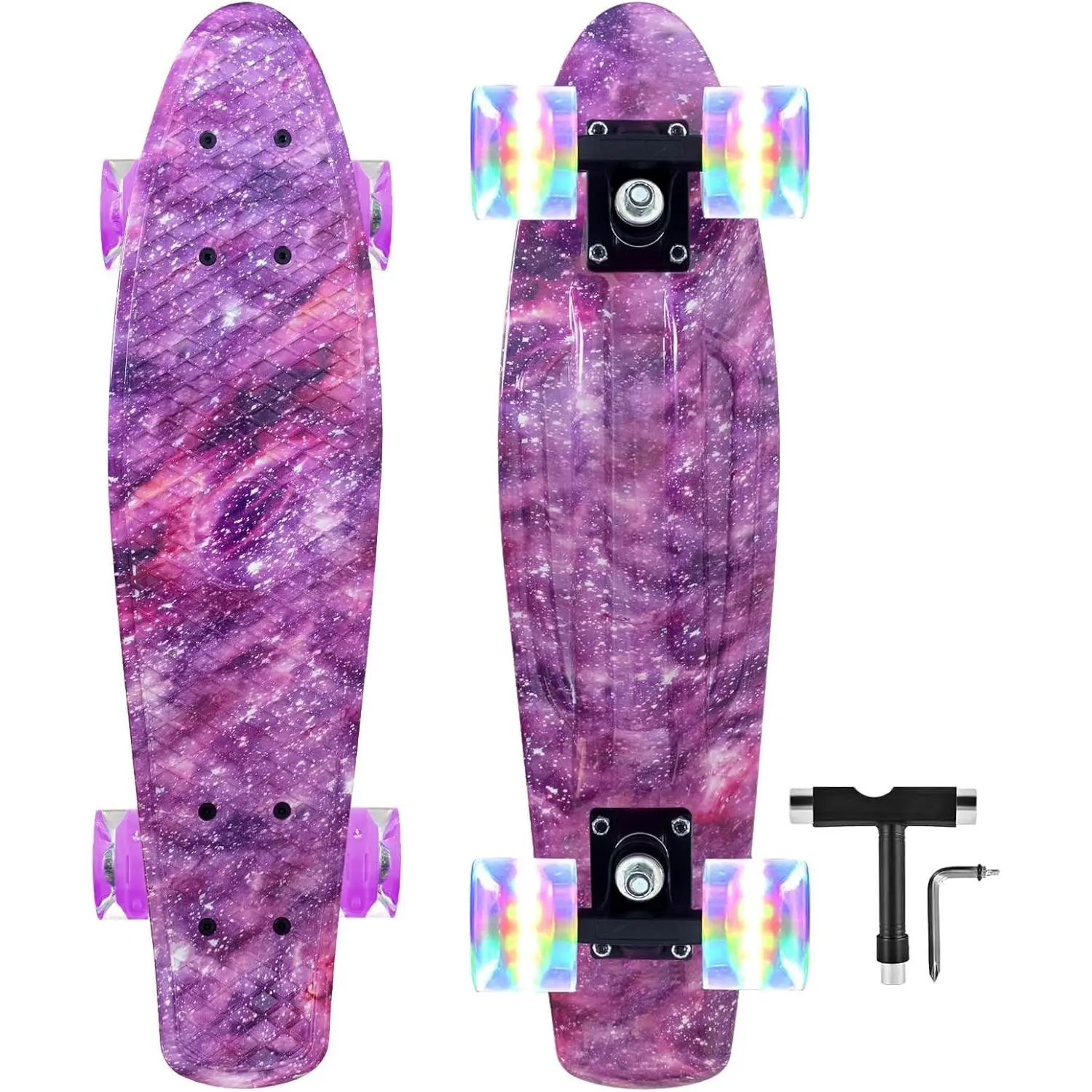 Skateboards 22 Inch Mini Cruiser Skateboard Complete Retro Skate Boards with Colorful Light Up Wheels for Kids Girls Boys Beginners