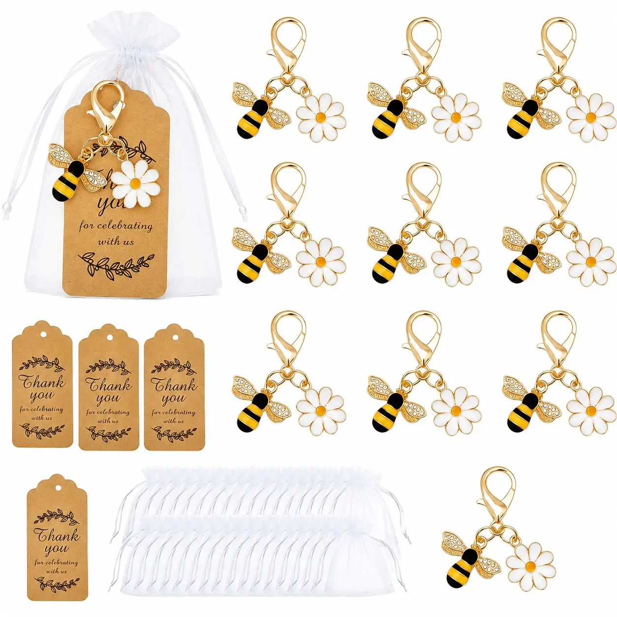 Boho Style Bee Keychains, Baby Shower Party Gifts, Gender Reveal Party Supplies, 60pcs/20sets, Perfect for Creating Memories