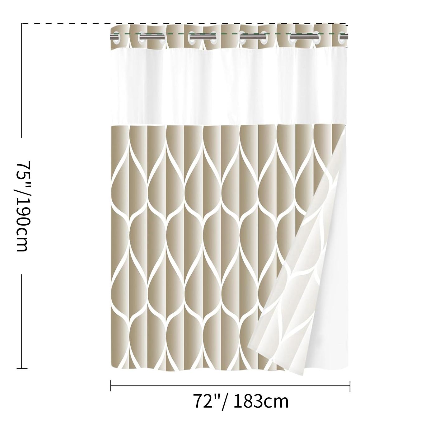 Geometric corrugated no hook shower curtain, double-layer shower curtain with inner lining, soft polyester fabric, fashionable and simple style home decoration, bathroom accessory, 72x75in