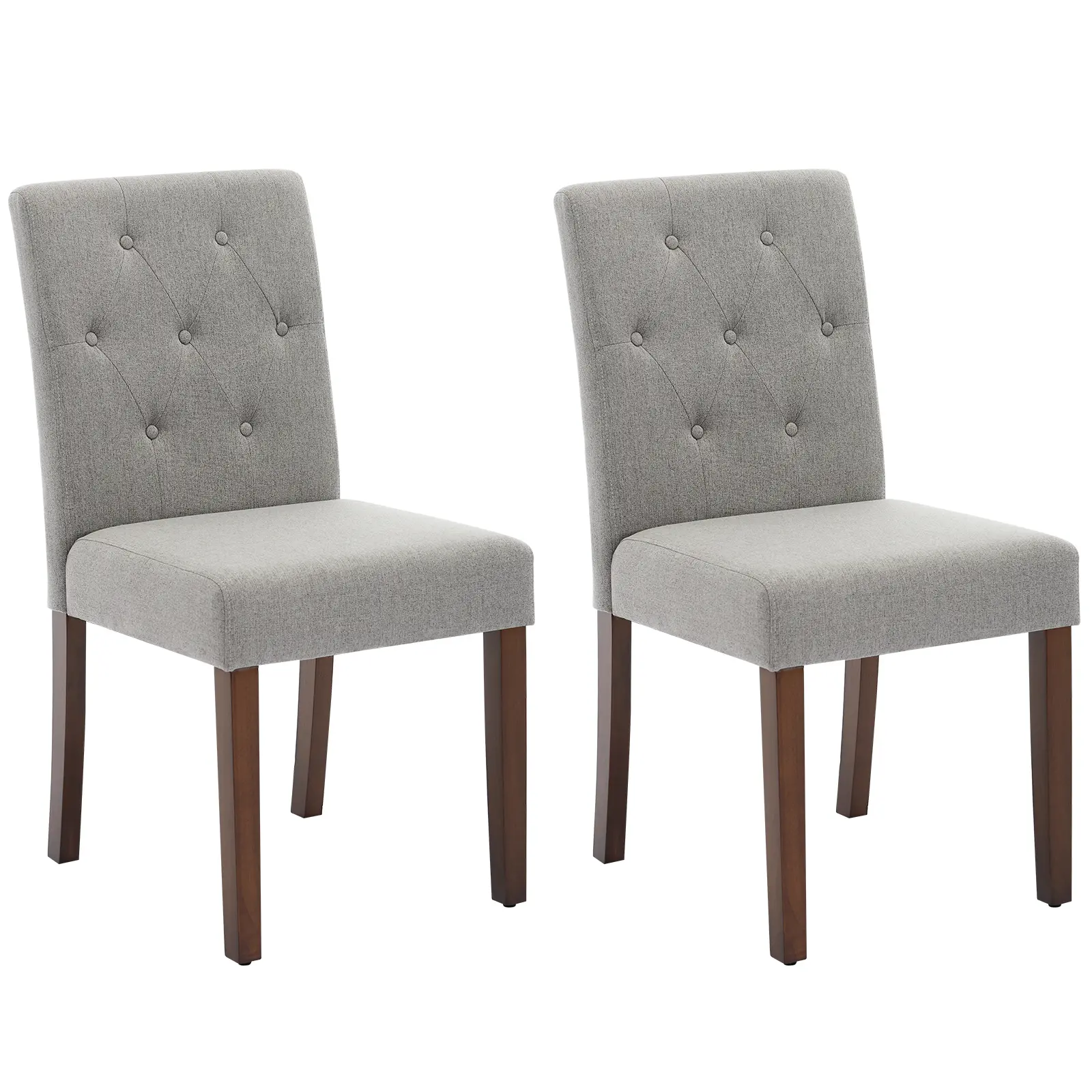 Set of 2 Modern Upholstered High Back Dining Chairs – Comfortable Fabric Parsons Style, Soft Padded Seats, Wooden Legs, Ideal for Kitchen, Dining Room, Living Room, Café – 2-pack Linen | Grey