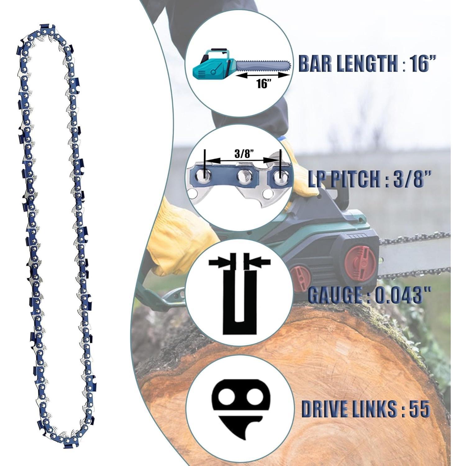 3 count 16 Inch Chain for Stihl - 3/8" LP Pitch .043" Gauge 55 Drive Links, for Stihl MS170, MS171, MS180C, MS180, 61PMM3 55 Replacement Chains 3 count 16 Inch Chain for Stihl - 3/8" LP Pitch .043" Gauge 55 Drive Links, for Stihl MS170, MS171, MS180C, MS180, 61PMM3 55 Replacement Chains