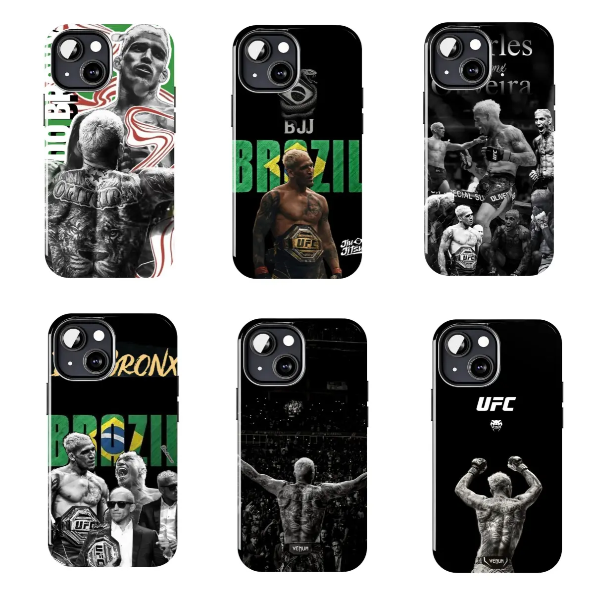 Charles Oliveira Hard Case, UFC Fighter, Brazilian Flag, BJJ Snake Championship Belt, Back Tattoo, Multi-Fighting Patchwork Design, Durable Shockproof Protective Case, Compatible with iPhone 11–17 Pro Max/Plus Series and Samsung Galaxy S23–S25 Series