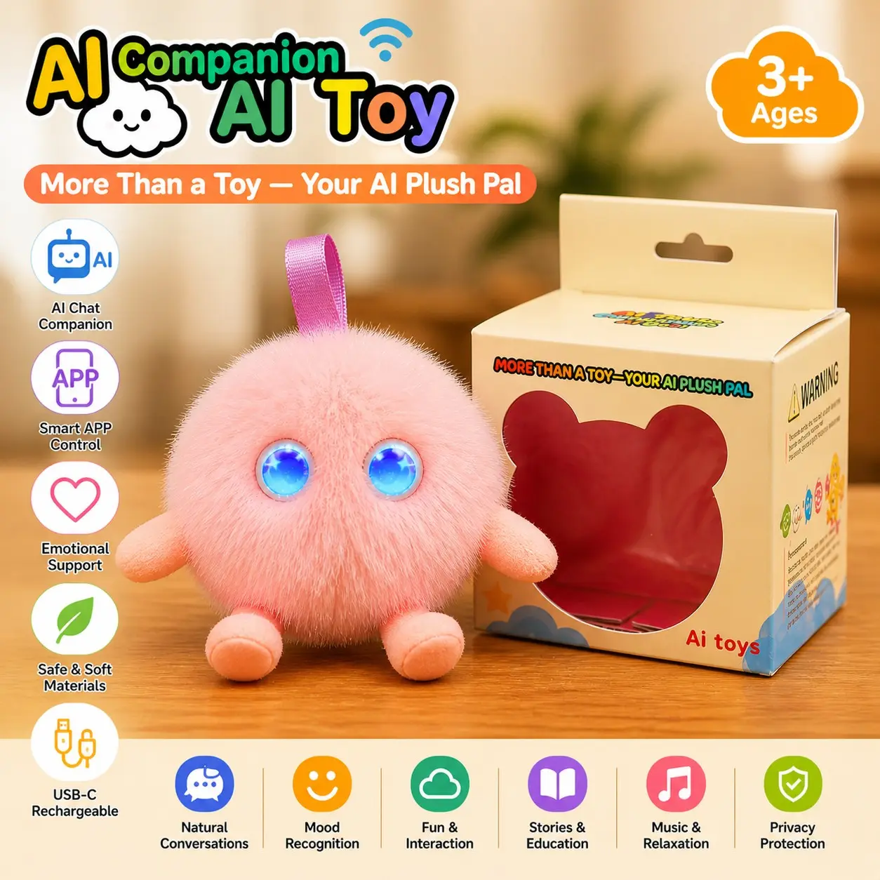 AI Talking Plush Toy for Kids, Smart Voice Interactive Companion with App Control, Stories Music & Learning, Soft Rechargeable Stuffed Animal Gift for Boys Girls Ages 3+