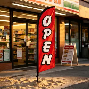 6.5 Ft Feather Flag for Business Hours, Waterproof Polyester, Wind-Resistant, Lightweight, Easy Installation, Ideal for Storefronts, Durable Outdoor Use