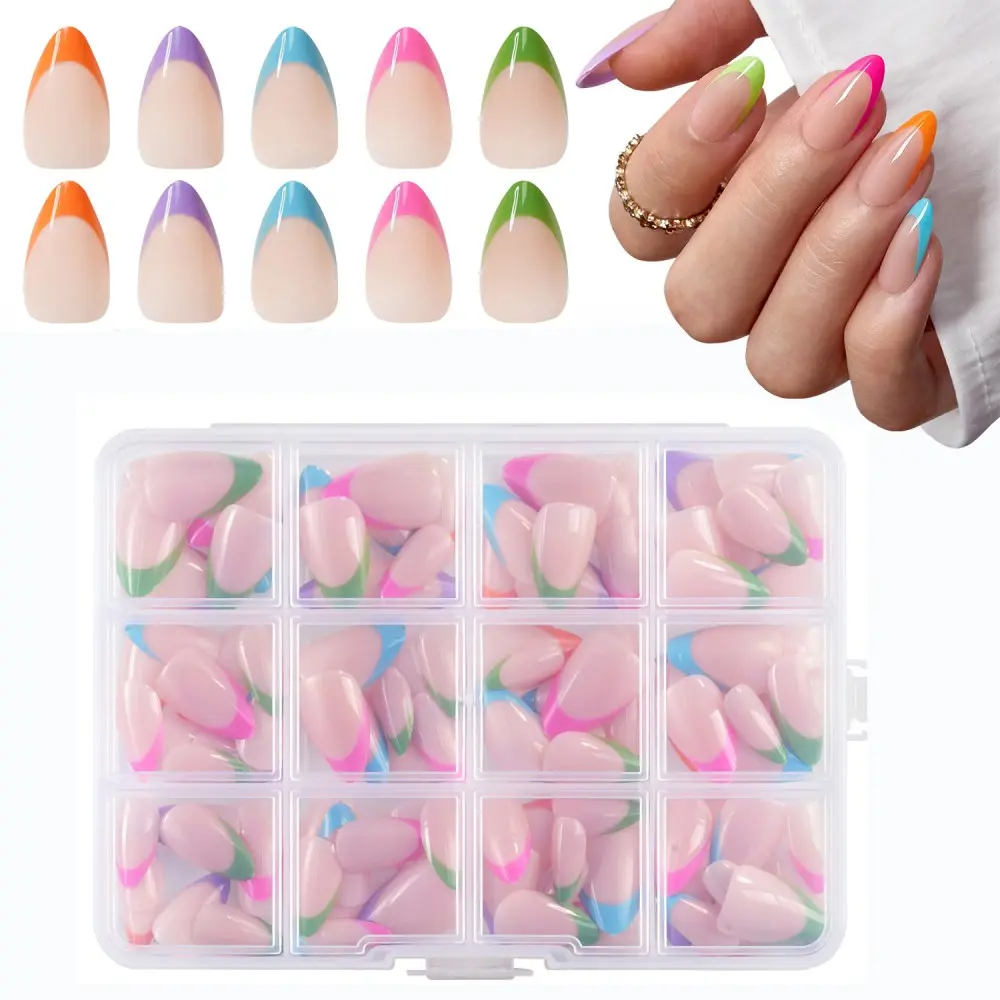 120pcs French Press-On Nails, Blue, Almond Short Matte, Removable Fashion Set, Ideal for Daily Use120pcs French Press-On Nails, Blue, Short Almond Matte False Nails, Removable Fashion Set for Women Fake Nails