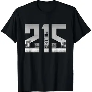Vintage Philadelphia Philly 215 Area Code Skyline T-Shirt Menswear Top