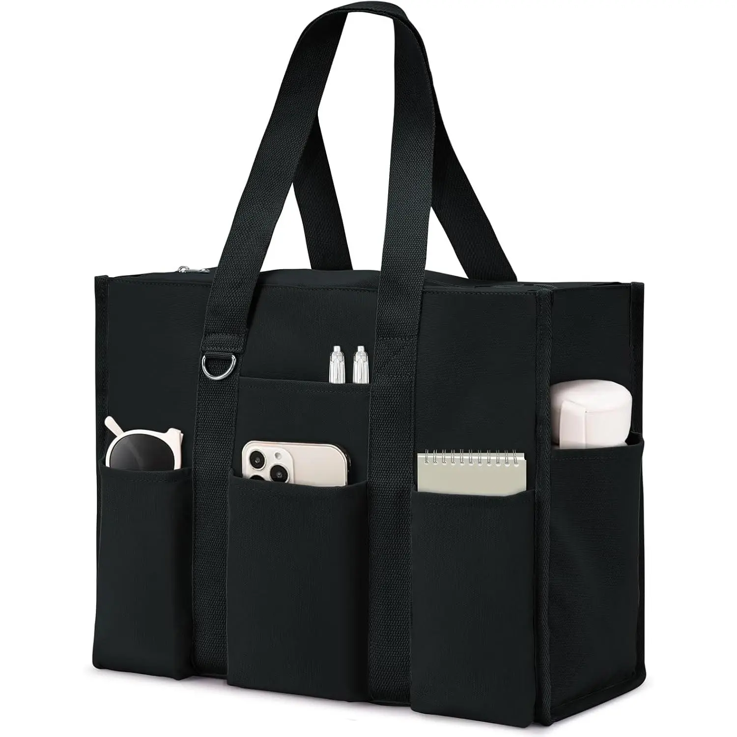 Large Tote Bag for Women  with 12 Pockets Top Zipper Closure Utility Teacher Nurse Bags for Work School