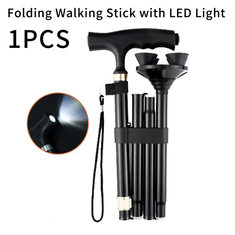 Unisex Folding Adjustable Lightweight Self-Standing Walking Cane, Soft Handle, Illuminated, Suitable for Seniors & Adults, Requires 2 Aaa Batteries, Adjustable Collapsible Cane, Canes for Seniors