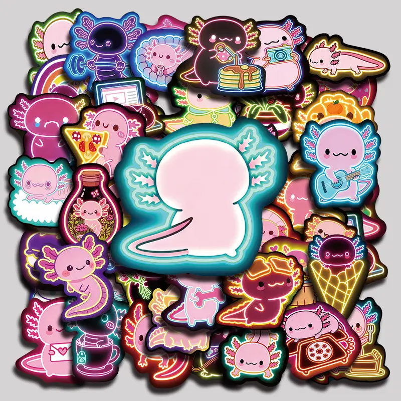 50PCS Neon Axolotl Aesthetic Vinyl Stickers Pack for Laptop Water Bottle Phone Case Skateboard Journal Scrapbook DIY Decoration
