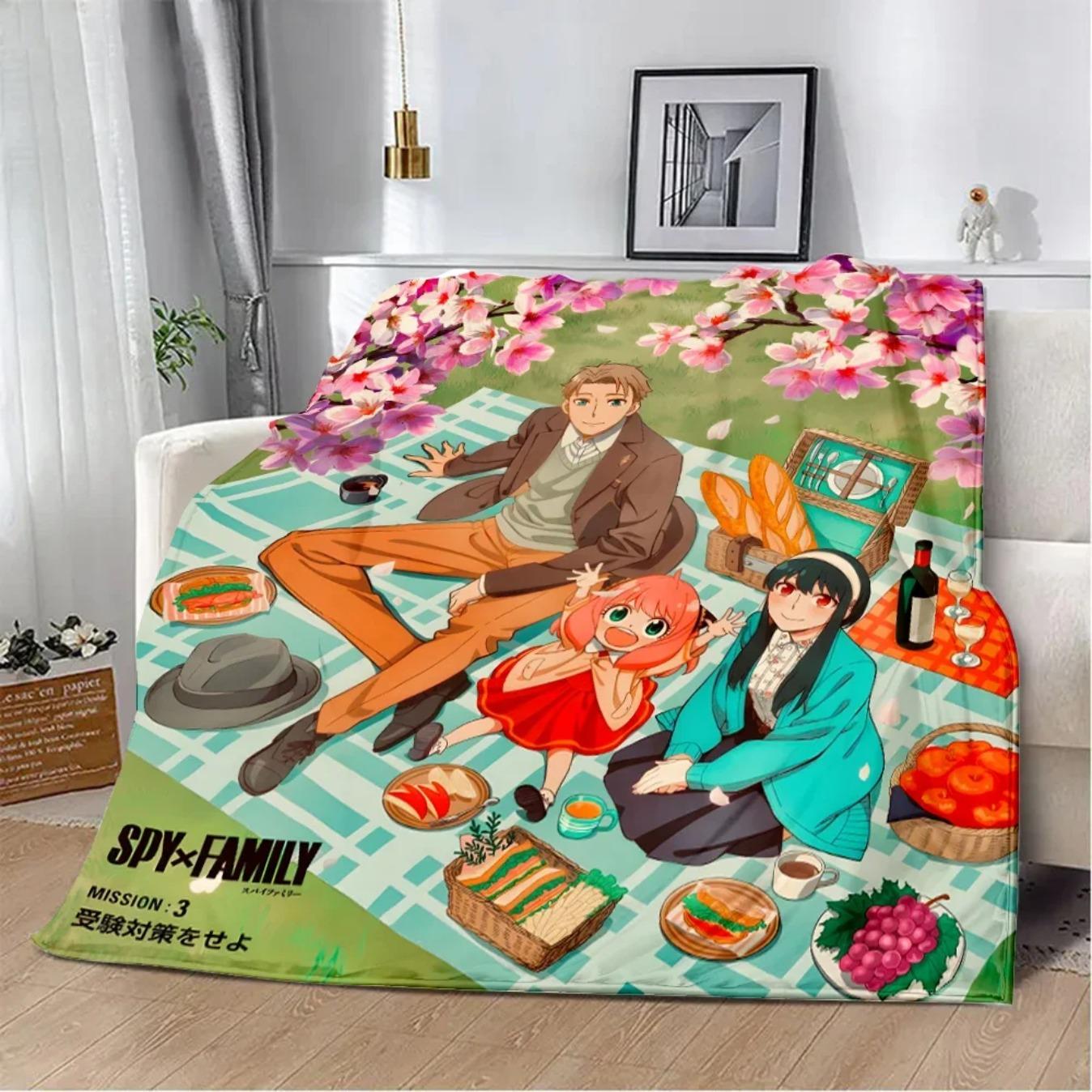 Spy x Family Anime Cartoon Printed Flannel Blanket Soft Cozy Warm Throw Blanket for Sofa Bed Picnic Travel Home Decor Birthday Gift for Fans