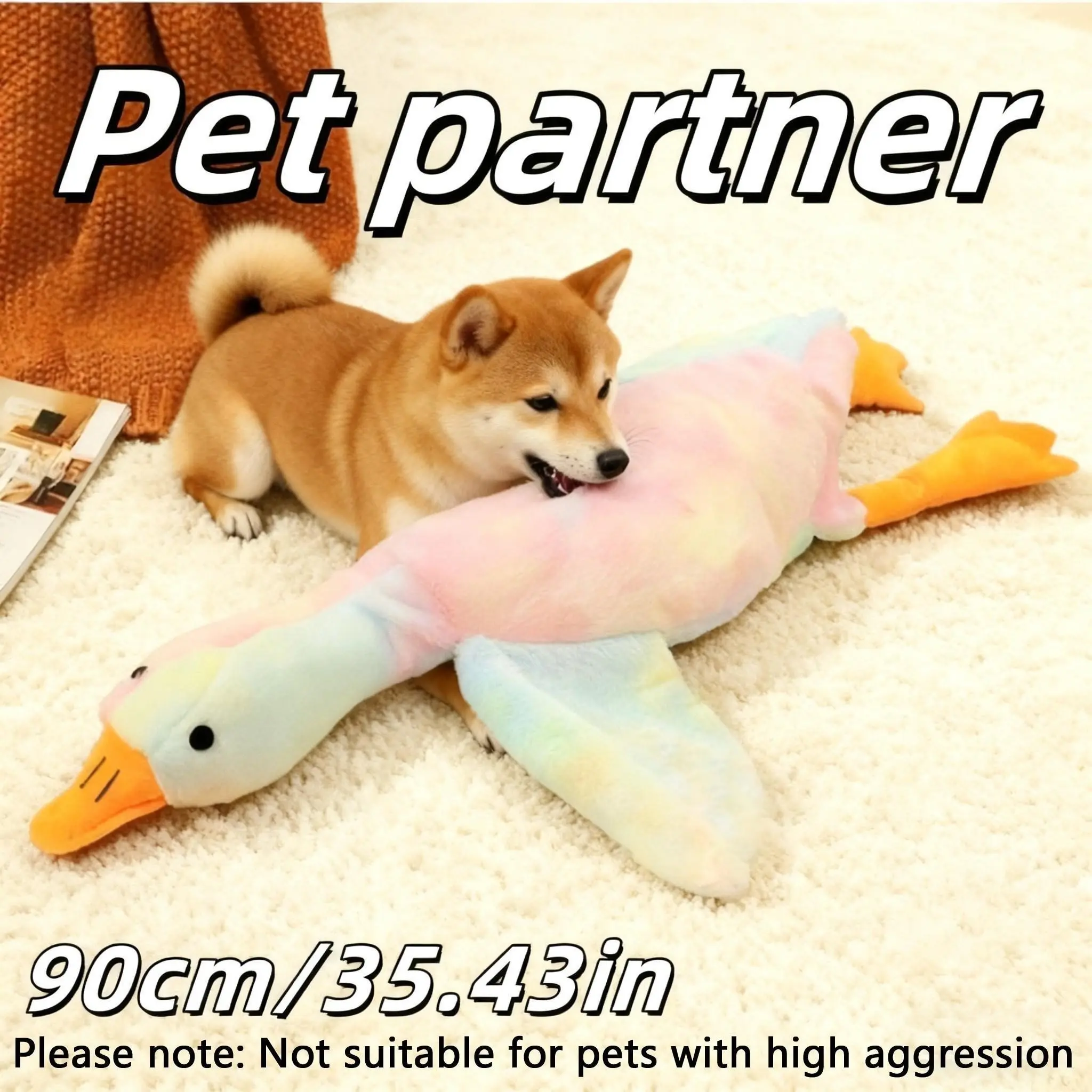 Bestseller 35.4 Inch Large Plush Duck Toy, Cute Puppy, Tie-Dye Design, Embroidered Safe Eyes, Washable, Suitable for Small to Large Pets, Essential Pet Gift