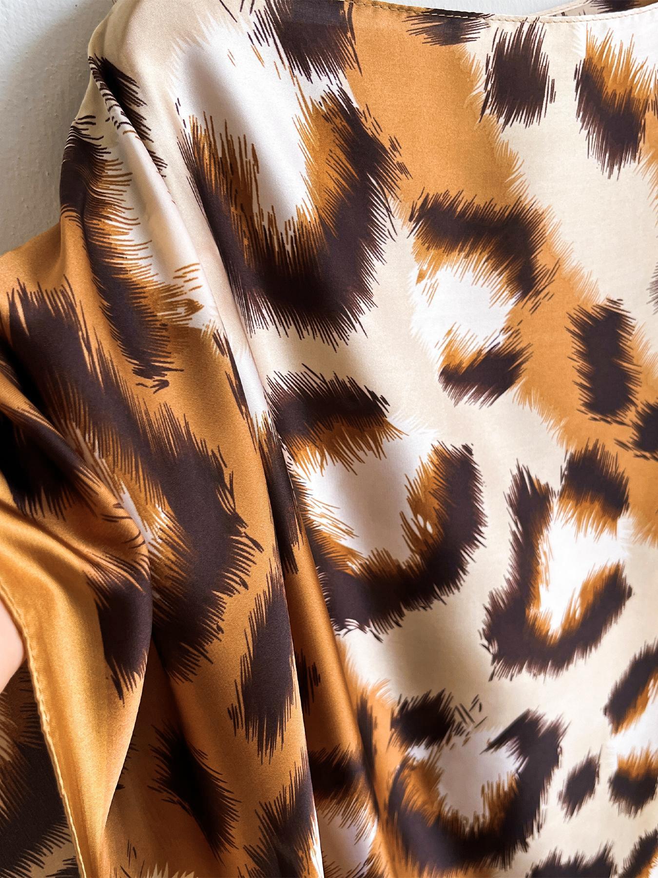 Women's Leopard Print Long Sleeve Kimono & Scarf Set, Casual Open Front Outerwear & Shawl, Ladies Clothes for Beach Vacation, Womenswear