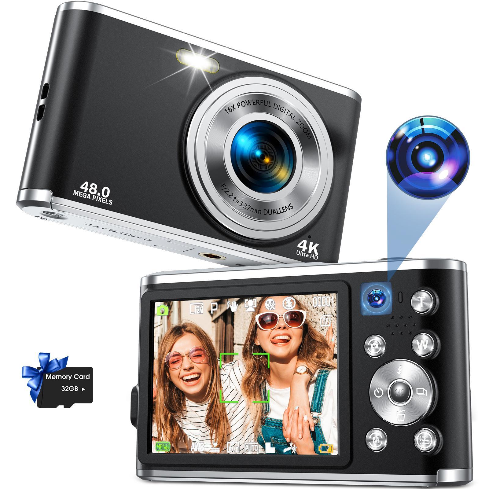 48MP Digital Camera, 4K Video Recording Digital Camera, Front & Back Shooting Digital Camera with 32G Memory Card, Beginner Entry-level Camera