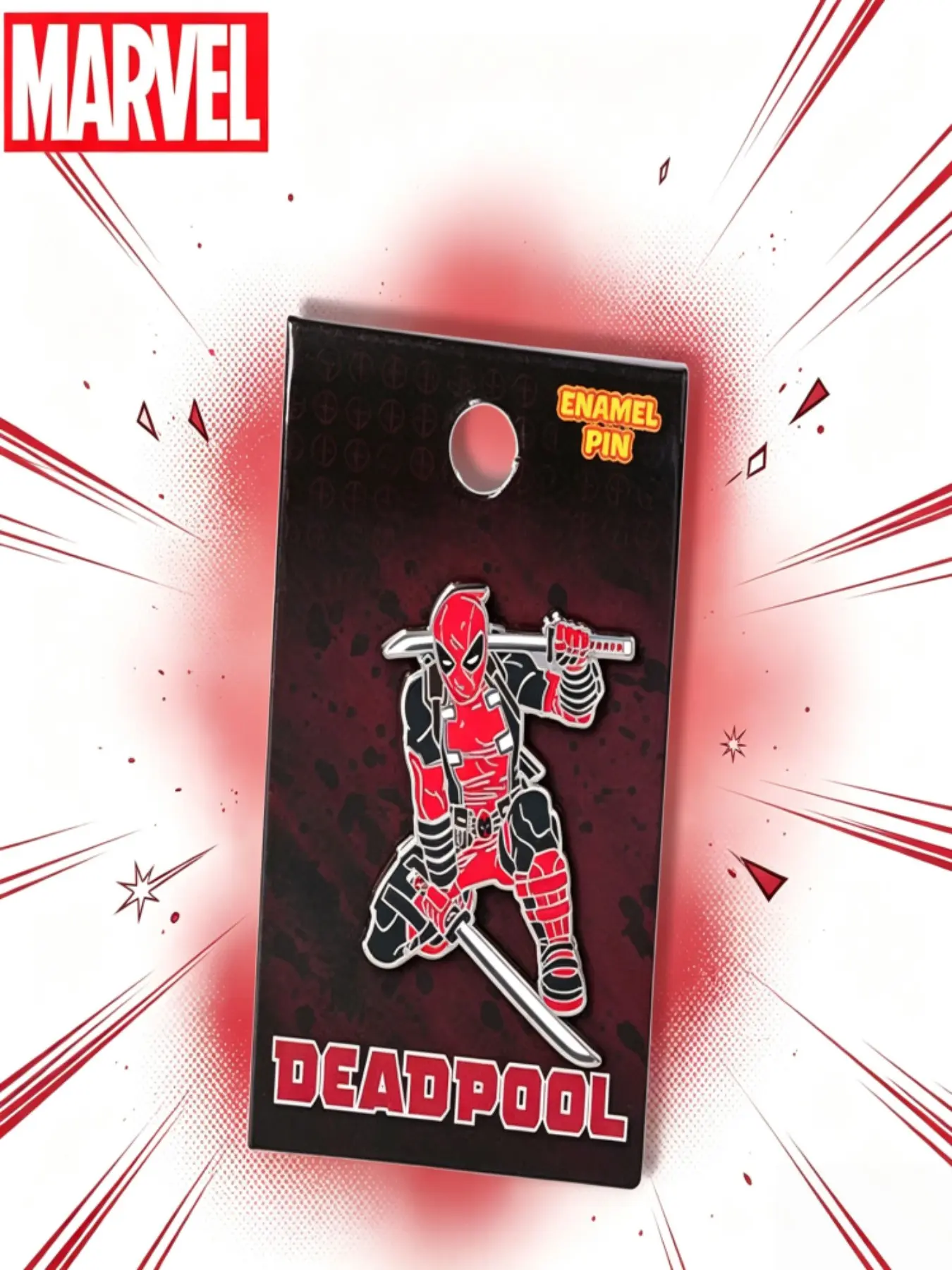 Marvel Official Deadpool Metal Enamel Badge, Cartoon Style Pin, Backpack Cowboy Jacket Decoration, Collectible Gift, 1 Piece