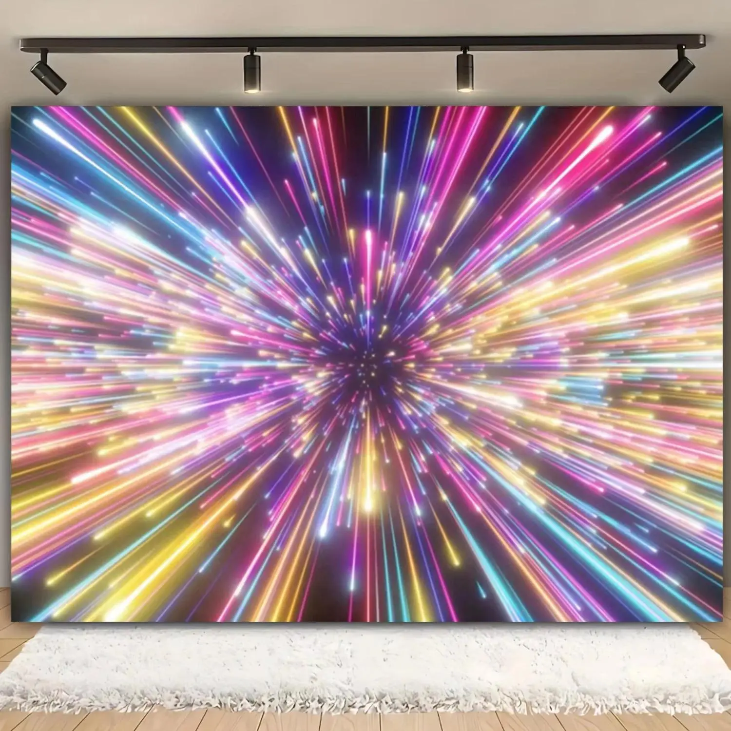 Premium Polyester Disco Party Backdrop Tapestry Wall Hanging, 60in*40in(150cm*100cm) Retro Music Stage Decor, Playful Prints for 70s-90s Dance Party, Baby Shower, Anniversary Photography Background, Birthday