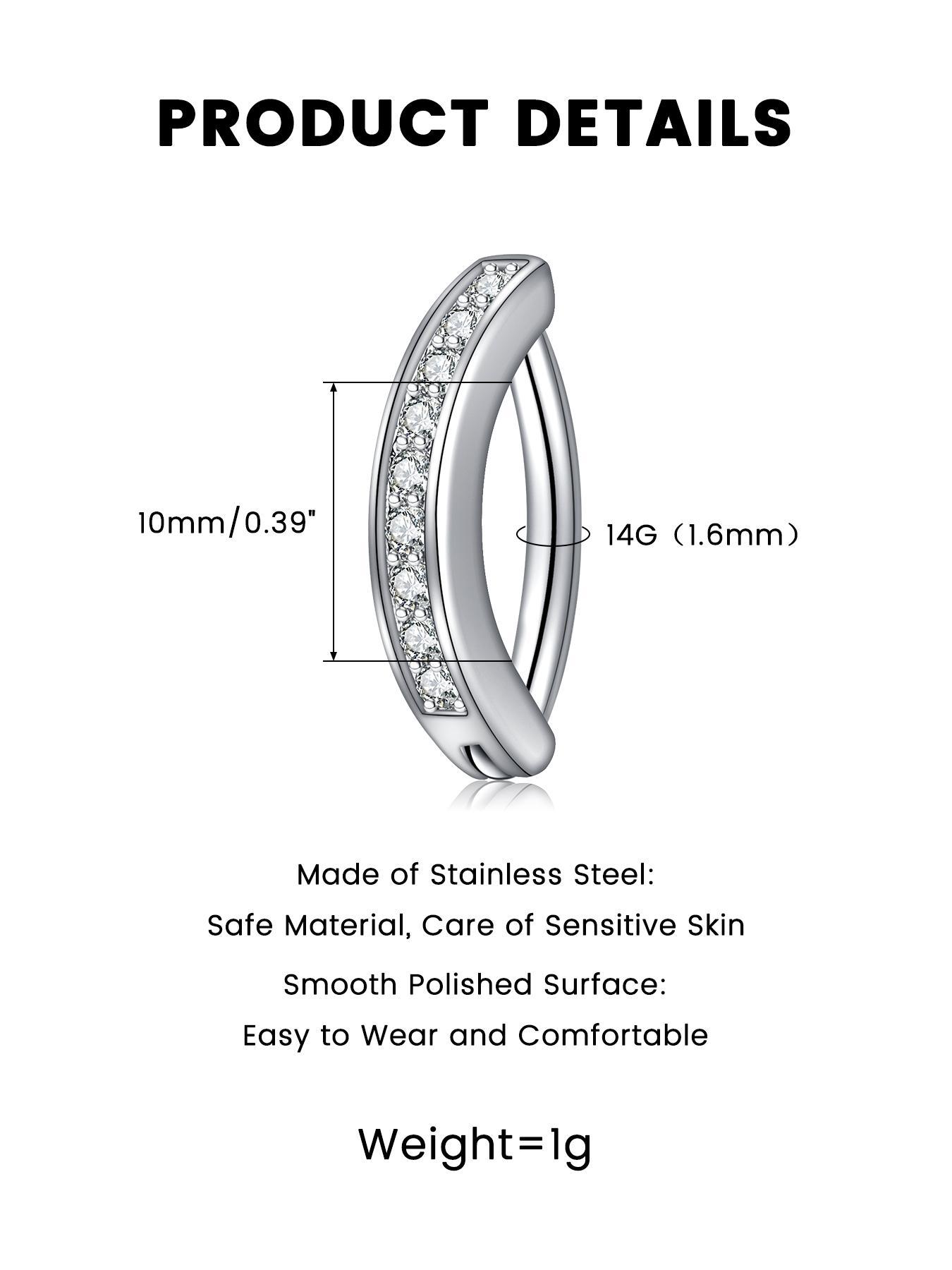 Rhinestone Decorated Stainless Steel Navel Ring, Body Jewelry for Women & Men, Female Classic Fashion Accessories for Daily Wear