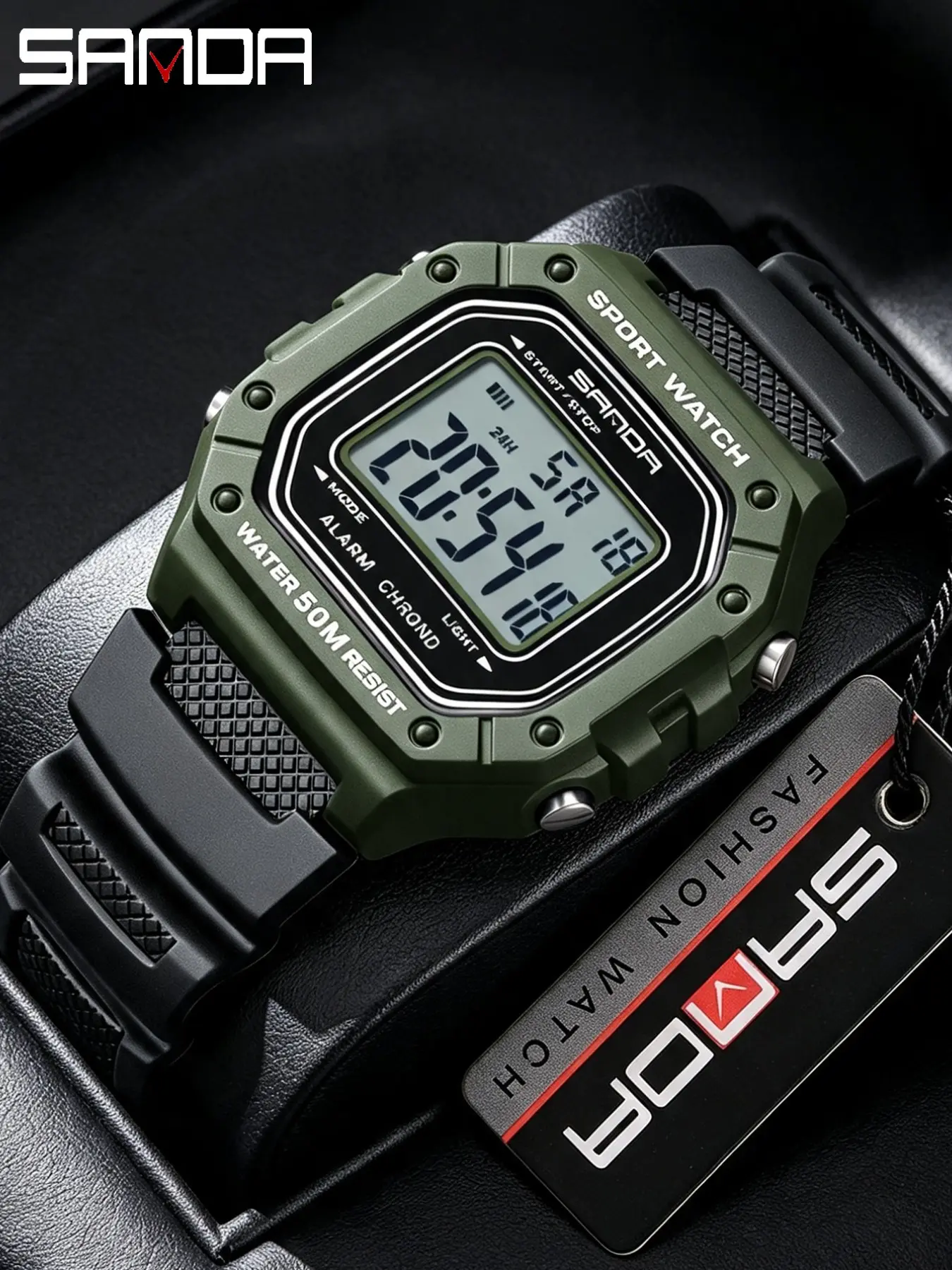 Sanda 2156 Outdoor Digital Watch for Men, Square Dial Waterproof Electronic Watch, Sporty Style with Pin Buckle Closure