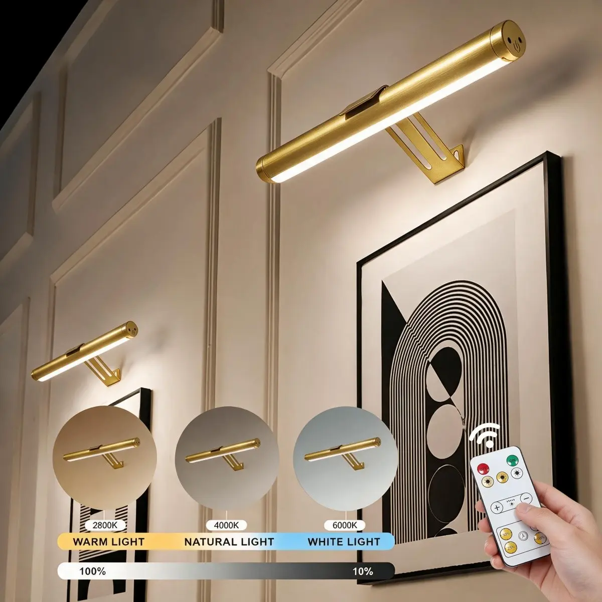 Rechargeable USB Wall Light with Remote Control Dimmable Picture Light, 4000mAh Artwork Display Lamp for Gallery Painting Portrait Wall Decor, Ambient Lighting for Bedroom Living Room Hallway, Halloween Christmas Gift for Family Friends