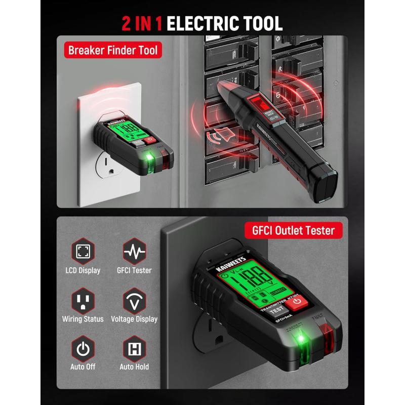 Circuit Breaker Finder with LCD Display, Electrical Circuit Tracer & GFCI Outlet Tester, NCV Voltage Test and Flashlight, Electrician Tool Kit with Case