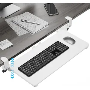 Under Desk Pull Out Keyboard & Mouse Tray with Adjustable C-clamp, 25.6(31.5 Including Clamps) x 11.8 Inch Slide Out Computer Keyboard Drawer for Typing, White