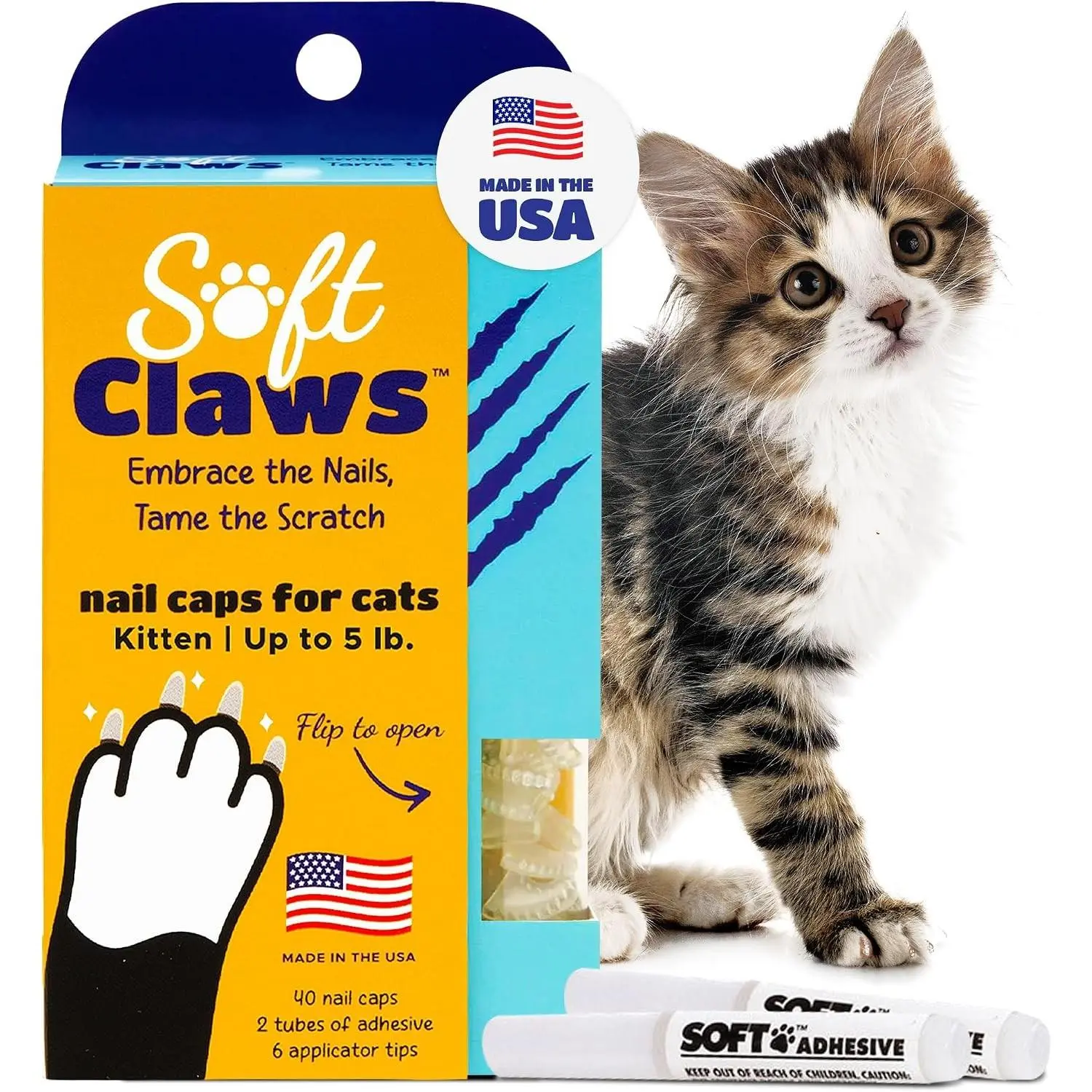 Cat Nail Caps for Kitten 40 Clear Caps Veterinarian-Developed Protects Furniture & Skin Easy to Apply Long-Lasting Anti-Scratch Cat Claw Covers