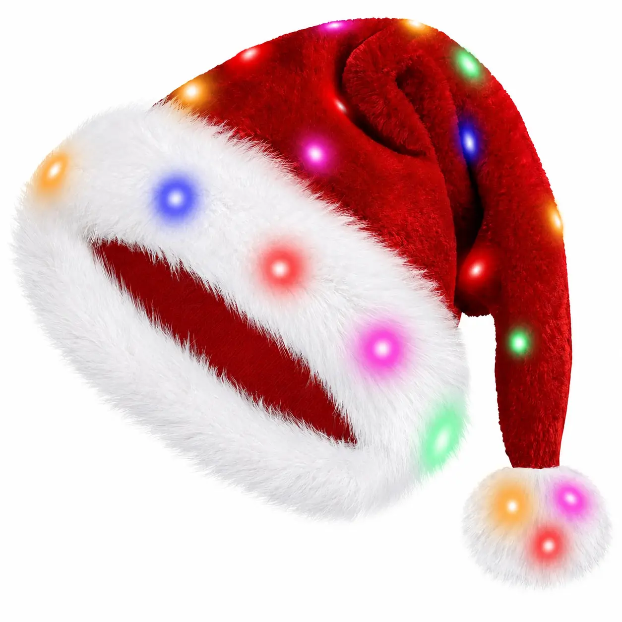 Soft Velvet Light-Up Santa Hat for Adults – Festive Red Holiday Headwear with Warm LED Lights, Ideal for Christmas Parties, Family Gatherings, Office Celebrations, and Seasonal Events