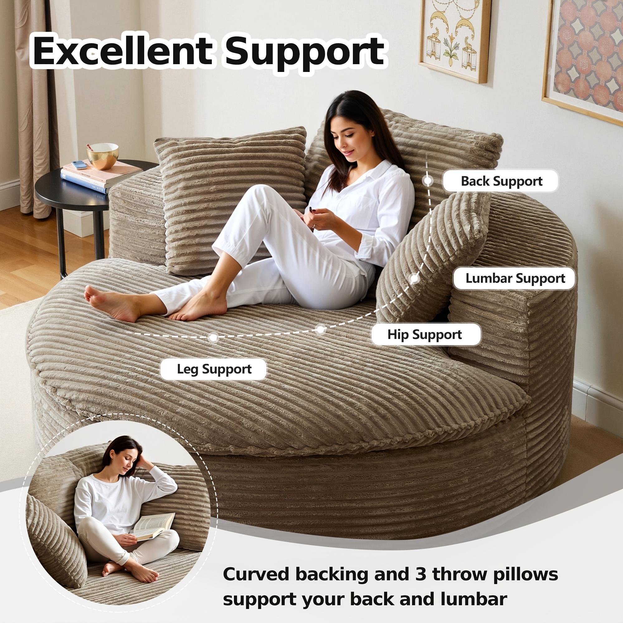 Round Boneless Couch, Cloud Sofa Bed with Memory Foam Sectional, No Assemble Required Modular Couch for Small Space, Includes 3 Pillows for Living Room, Dorm, Apartmen