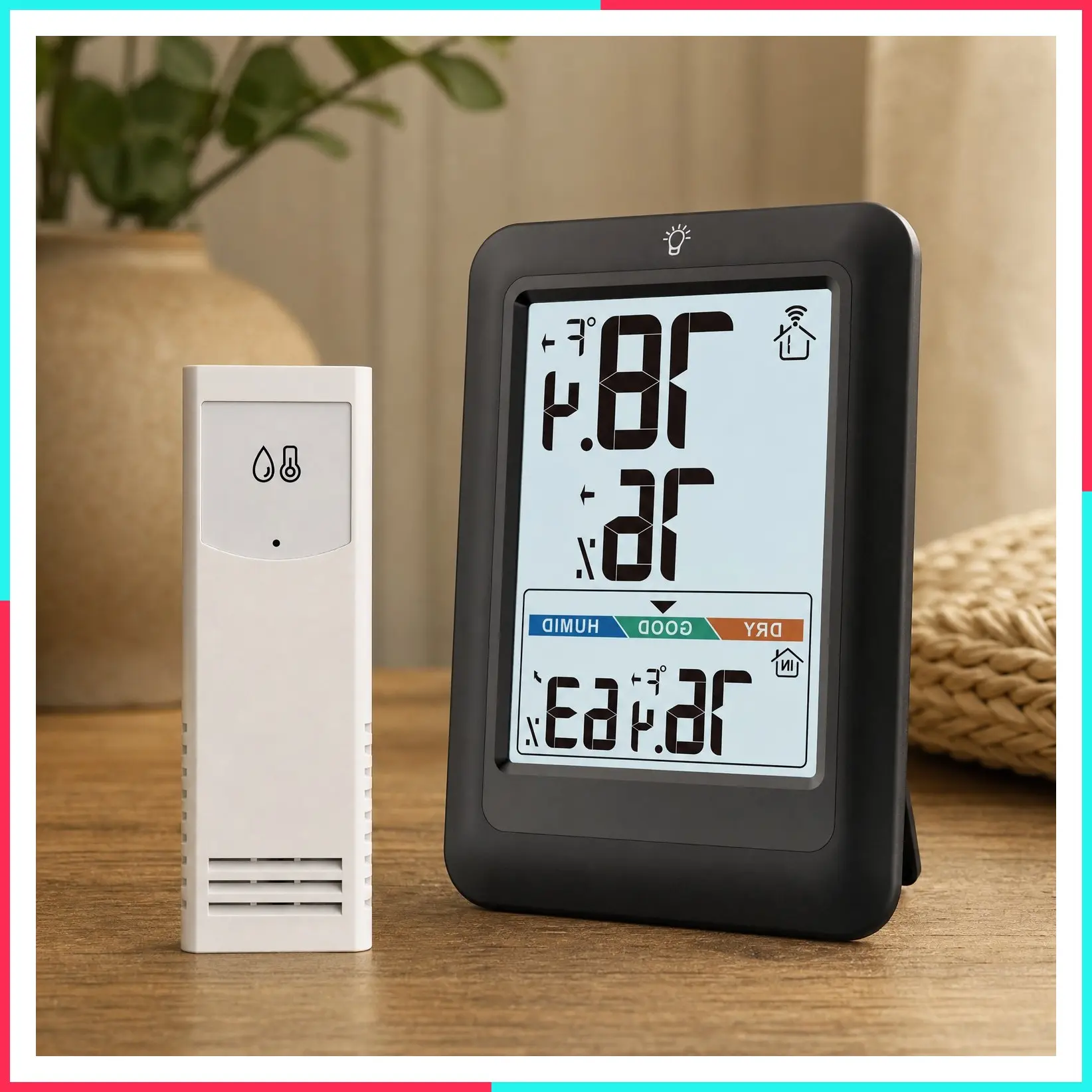 Indoor Outdoor Thermometer Wireless with 24H/48H/ALL-TIME High Low Records, 4" Large Display, Inside Outside Temperature & Humidity, Comfort Indicator, Weather Station for Home Patio, Black, 1 Sensor