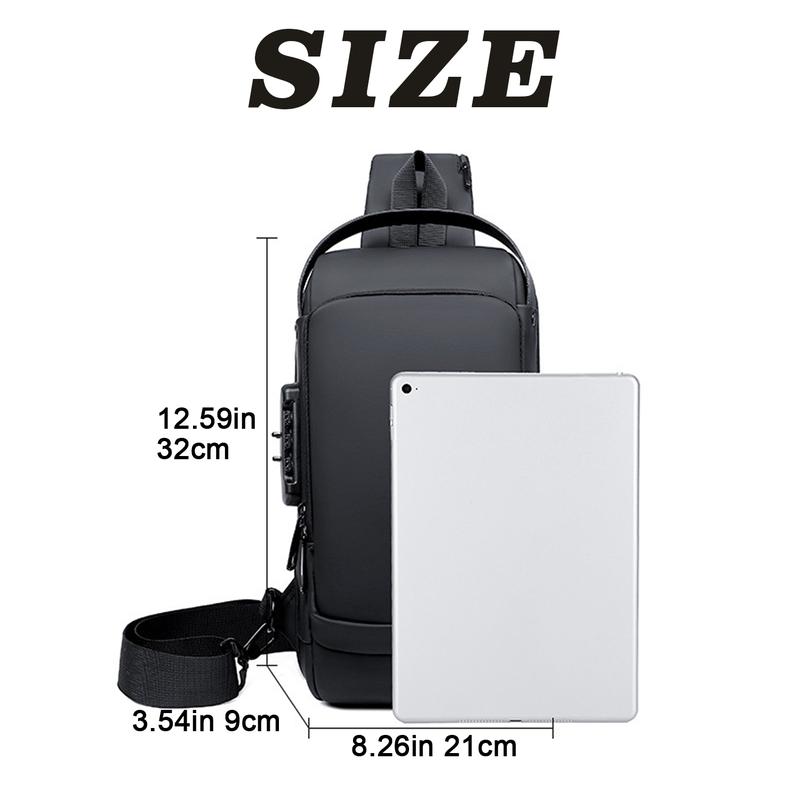 Men's Fashion Anti Theft Shoulder Bag Waterproof Backpack Password Lock Design Crossbody Bag With Useful USB Socket for Casual Commuting Outings