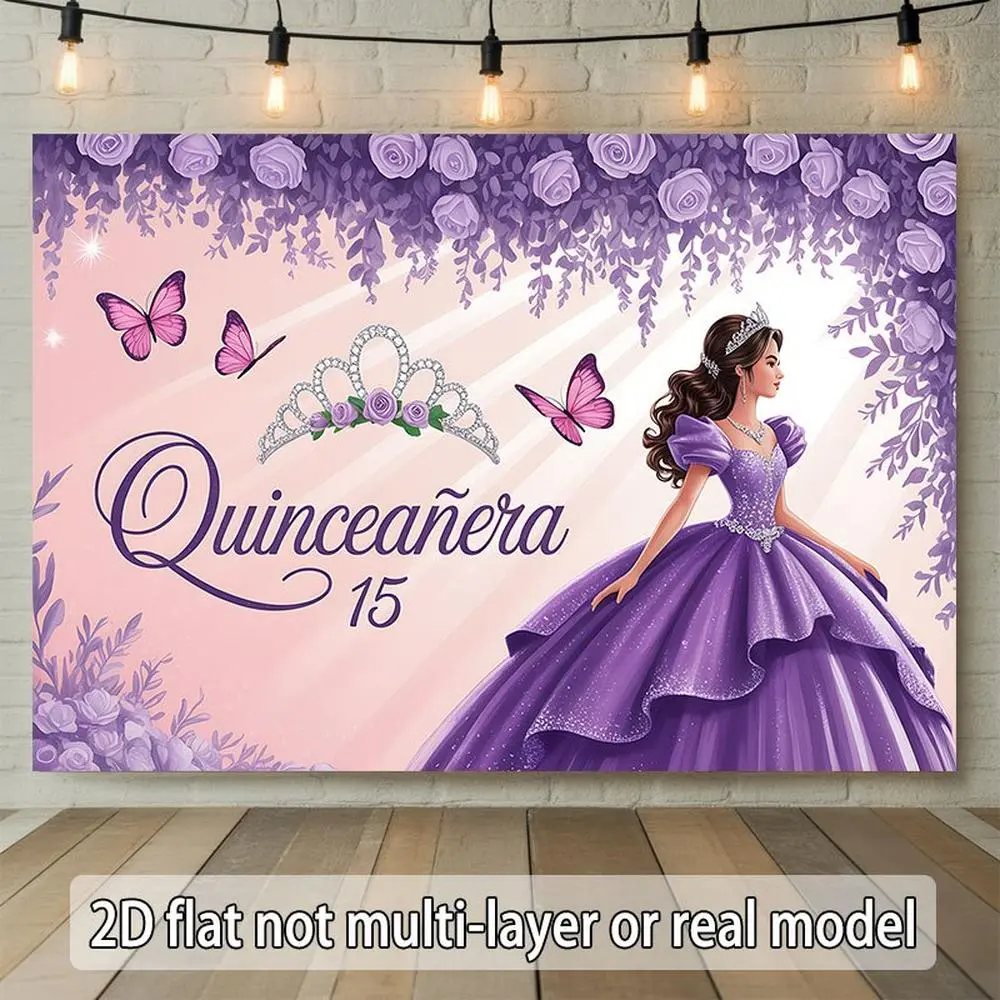 1pc Elegant Soft Texture Durable Polyester Quinceañera Banner - 2D Flat 15th Celebration Textile Decor, Suitable for Glam Weddings, Coming-of-Age Ceremonies, Indoor/Outdoor Use, Party Decoration, Ceremony