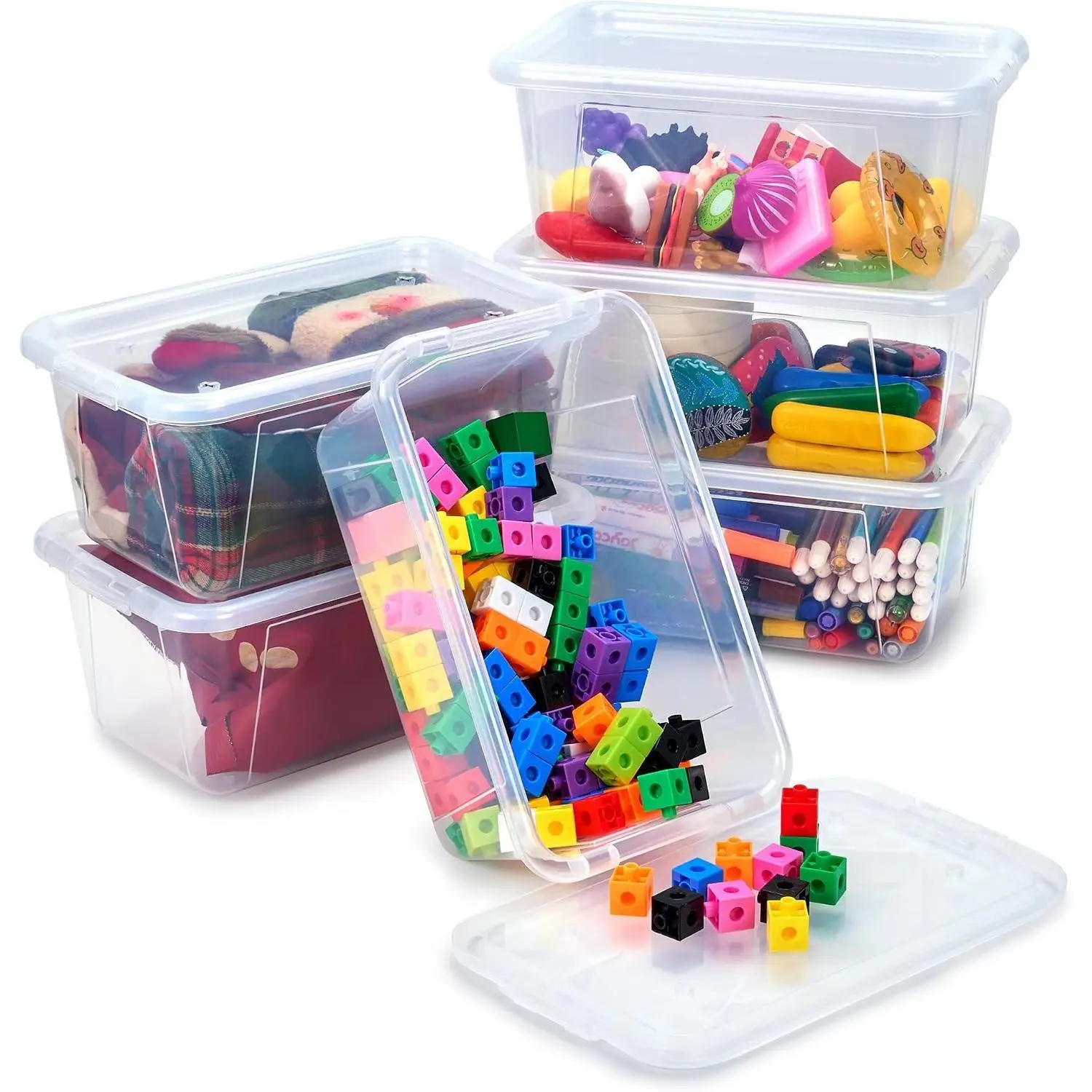 6 Quart Storage Bins with Lids, Plastic Latching Box for Classroom & Kids Toy Storage,Stackable Shoe Box Size Containers for STEM Morning Tubs, Crafts & Building Blocks (6, Clear)