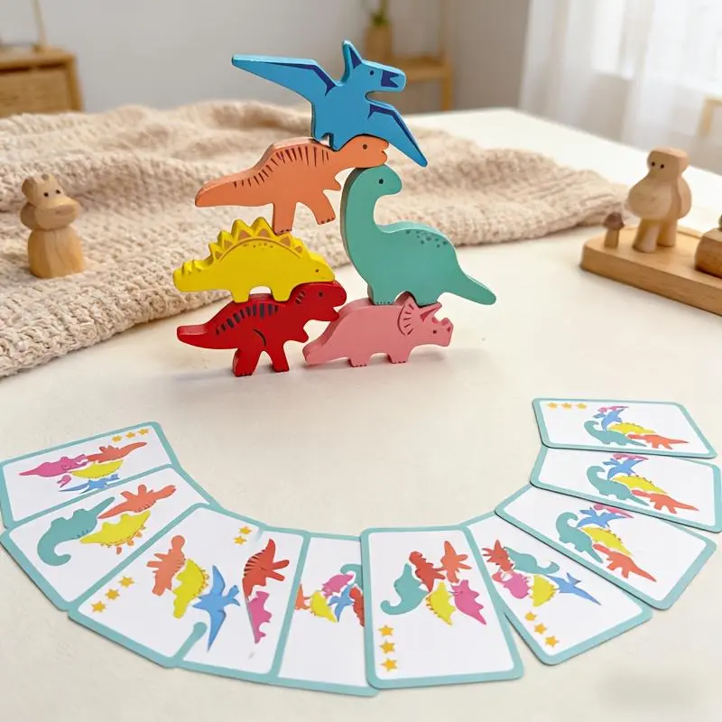 Wooden Dinosaur-Shaped Stacking Blocks for Children, Designed for a Balance Game That Enhances Fine Motor Skills And Balance, Making It a Great Gift for Kids