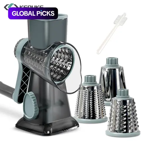 Rotary Cheese Grater, 1 Count Manual Vegetable Chopper with 3 Counts Replaceable Stainless Steel Cutting Blade, Vegetable Shredder, Multifunctional Kitchen Utensil, Veggie Cutter, Summer for Gift #GLOBAL PICKS