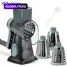 Rotary Cheese Grater, 1 Count Manual Vegetable Chopper with 3 Counts Replaceable Stainless Steel Cutting Blade, Vegetable Shredder, Multifunctional Kitchen Utensil, Veggie Cutter, Summer for Gift #GLOBAL PICKS