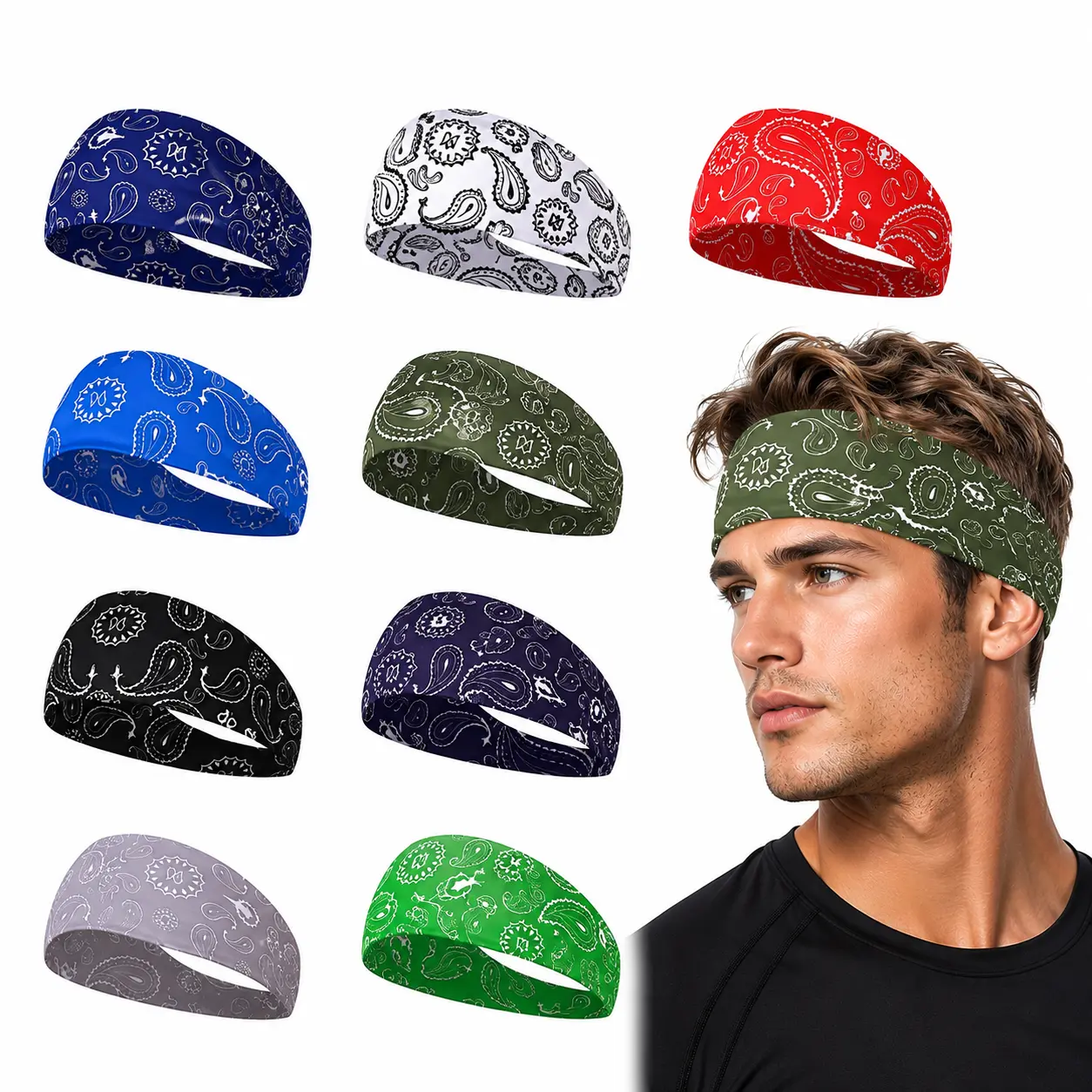 Vintage Paisley Printed Bandana Headbands Non Slip Sweat Resistant Wide Athletic Hair Bands Elastic Unisex Bohemian Head Wraps Ideal for Running Yoga Gym Music Festivals & Everyday Use for Men and Women