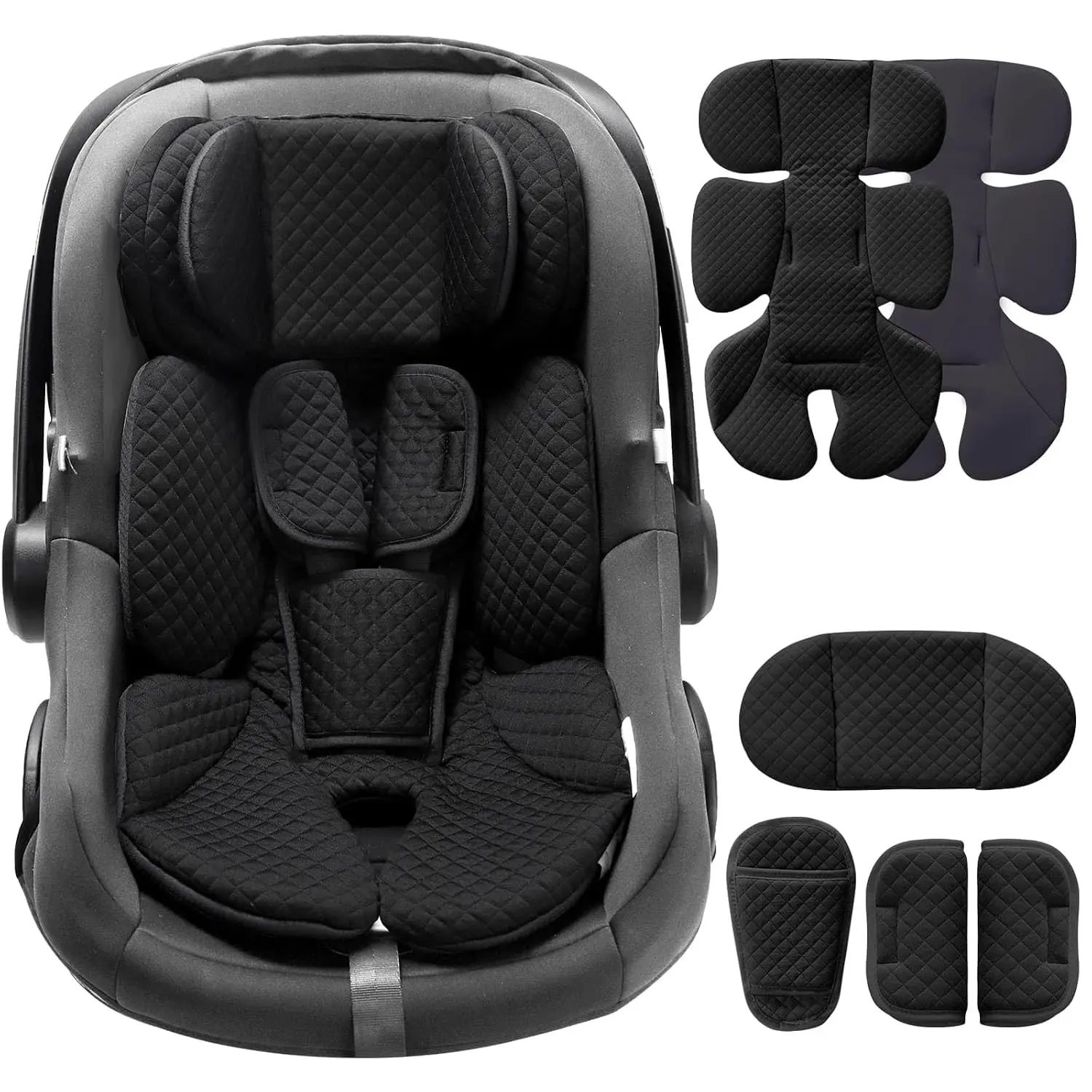 Infant Car Seat Insert Adjustable Head Support for Preemie Newborn Toddler, Reversible Baby Head Body Support Cushion for Carseats and Strollers Side Impact Protection - Black