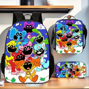 Smiling Critters 3pcs Backpack Set, Large Capacity Travel Bag with Laptop Compartment, Unisex School Backpack with Pencil Case And Lunch Box, Hand Washable - Daily Commuter Bag for Men And Women
