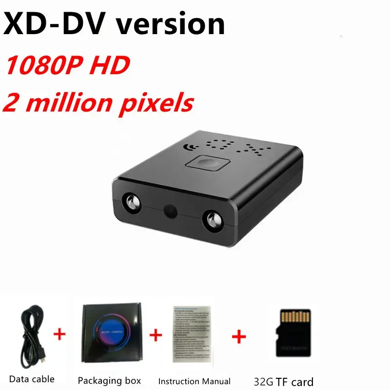 1pc Xd Mini HD 1080P Surveillance Camera, 2mp Night Vision, Plug-In Use, Includes 32GB Memory Card, Low Power Consumption, Camera Security