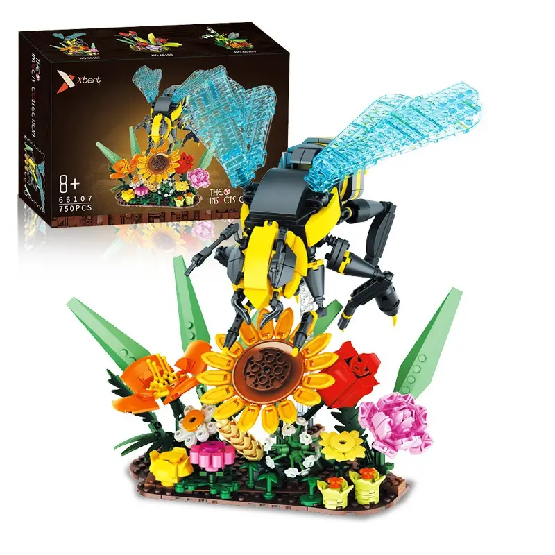 Bee Flower Garden Model, Insect Series Assembly Ornament, 750 Pieces Bee Plant Scene Building Blocks, Creative Kit for Teens and Adults