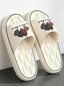 Women Leopard Heart Print Slides, Soft Cloud Cushion Non Slip Eva Open Toe House Slippers, Comfortable Indoor Footwear for Women