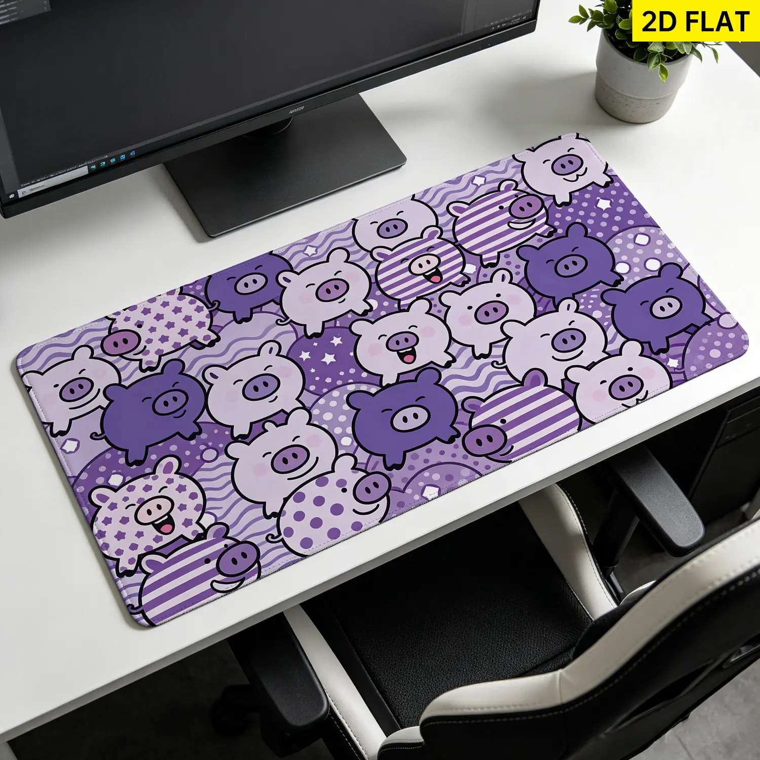 Cute Purple Pig Pattern Mouse Pad, Extra Large Multi-Size Computer Mousepad with Non-Slip Rubber Base, Lock Edge, Washable, Precision Move, Desktop Protection for Home-Office, Gift for Family & Friends, Cute Pigs