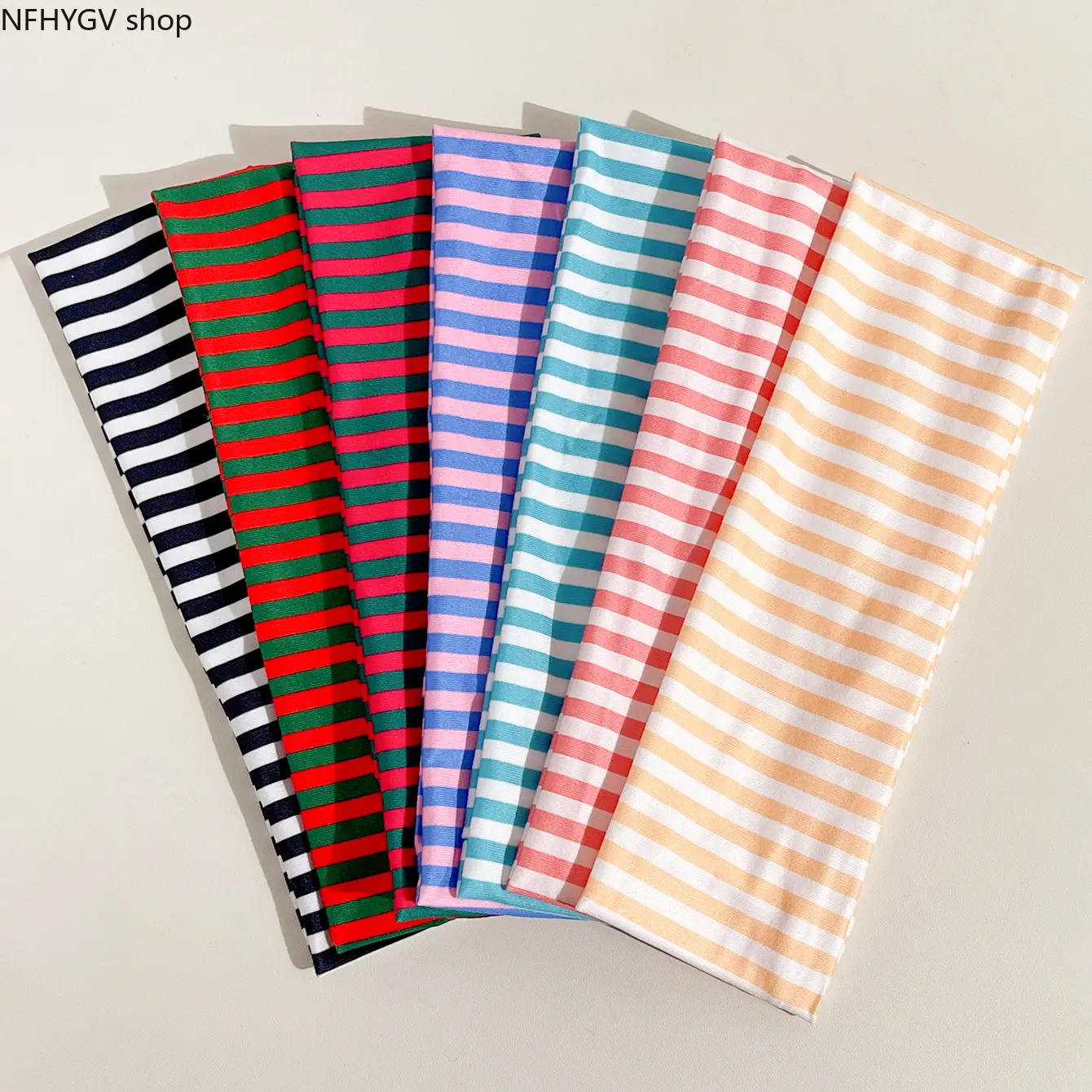 7 packs Fabric Headband, Summer Striped Hair Accessory, Multi Color Horizontal Stretchy Striped Cloth Head Wrap, Soft Breathable Daily Hair Band, Sweatproof Elastic Hair Cover for Women Girls Sports Workout Daily Casual Styling