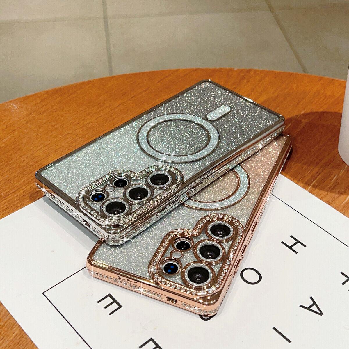 OREKROY Magnetic Glitter Case for Samsung Galaxy S25 Ultra Plus S24 23 [Compatible with MagSafe] Military-Grade Protection, Clear Cute Glitter Bling Cover Sparkle Diamond Camera Protector Cover for Women Girls, Purple