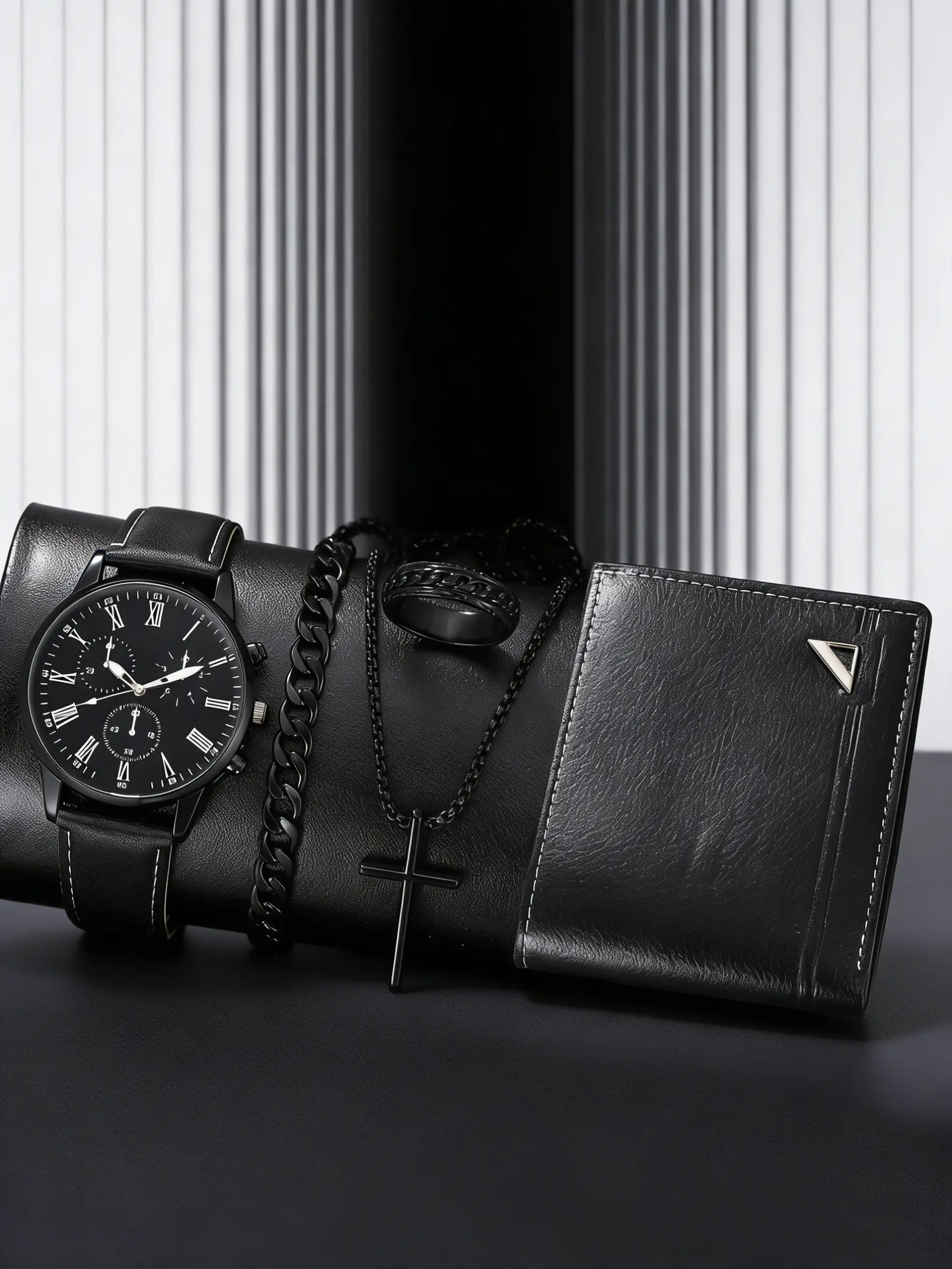 5pcs Men's Watch Set with Wallet, Necklace, Bracelet, Ring, Casual Style Accessories Set, Perfect Gift for Guys, Birthdays, Father's Day, Christmas, Graduation