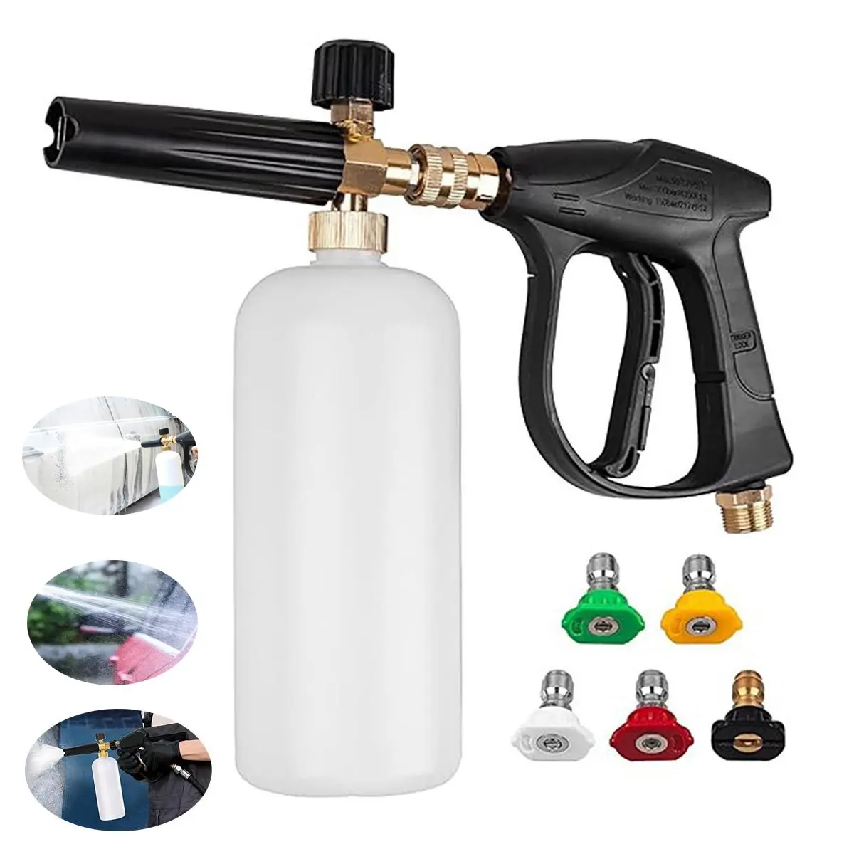 car washing shop equipment, Car washing supplies, Short pressure cleaning gun+with foam gun set+5 nozzles, 1/4 inch quick connector, Car cleaning equipment Water spray tool High pressure water gun head