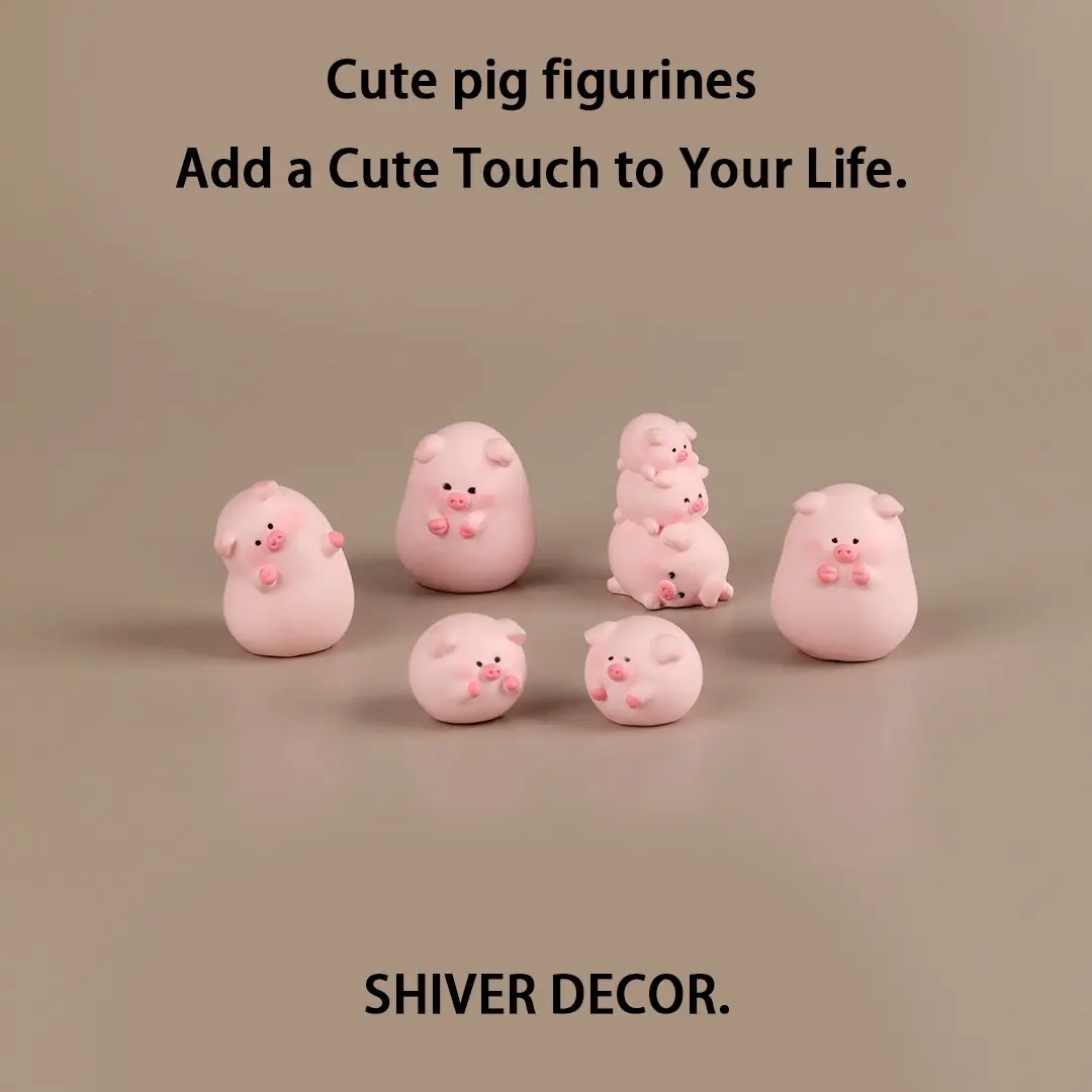 Cute Mini Pig Figurines Set, 6PCS Tiny Pink Pig Figures, Different Sizes Chubby Piggy Statues, Resin Animal Sculptures, Micro Landscape Ornaments, Kawaii Desk Decor for Dollhouse Office Room Decoration