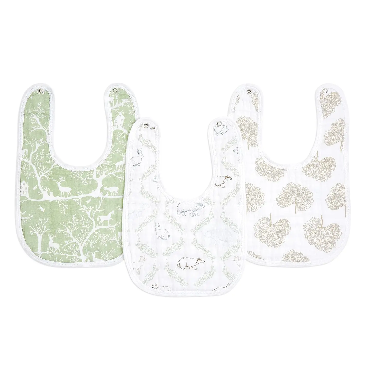Baby Bibs Soft & Absorbent 100% Muslin Cotton Adjustable Snap Bibs Set  Boys and Girls, 3 Pack,
